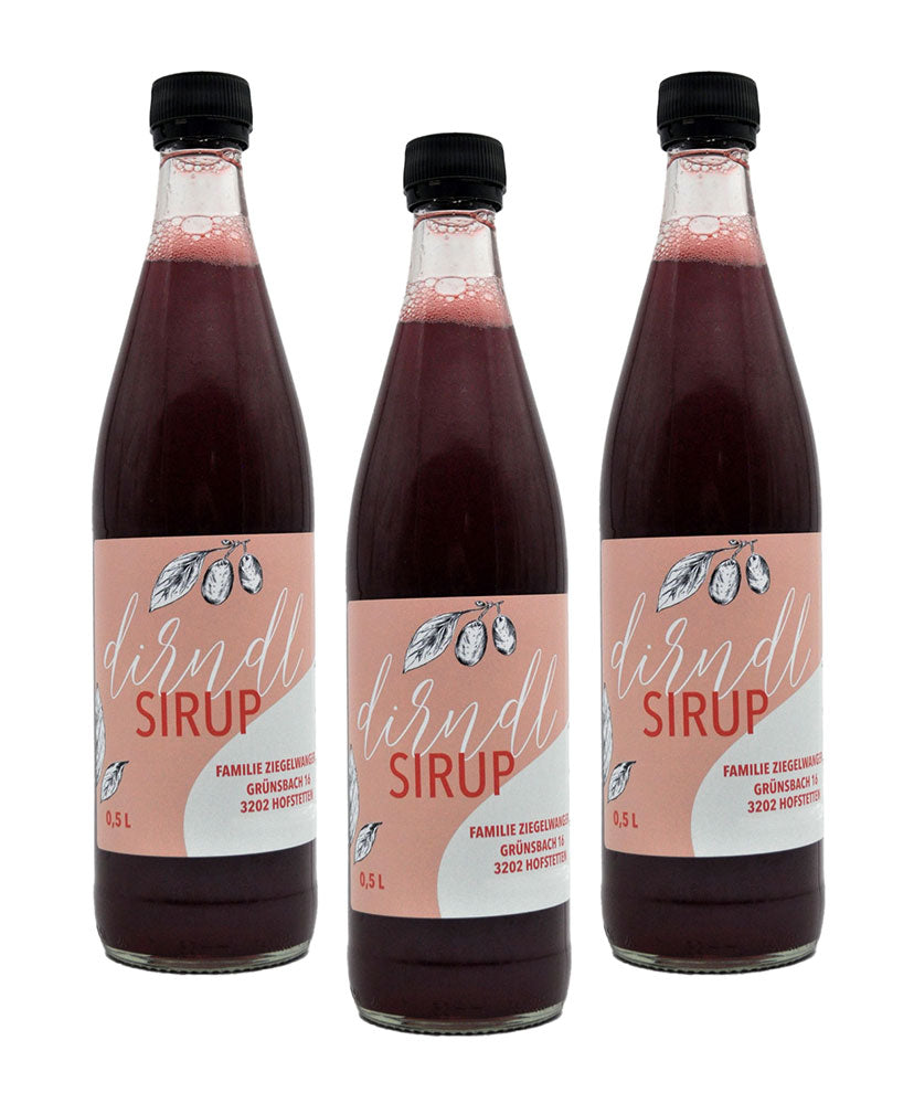 Kornelkirsche Dirndl Sirup 3er Pack | Köstliches Sirup zum Mischen mit Wasser oder Verfeinern von Getränken